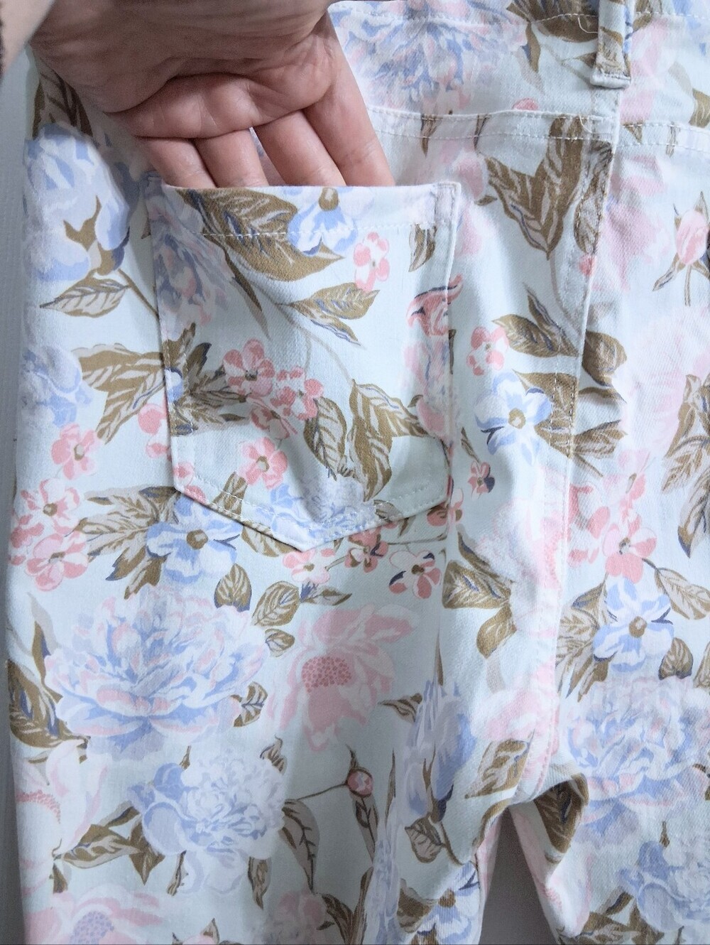 Mixit Floral Stretch Pants Pastel Flowers On White Pink Blue Botanical XL - Picture 13 of 16